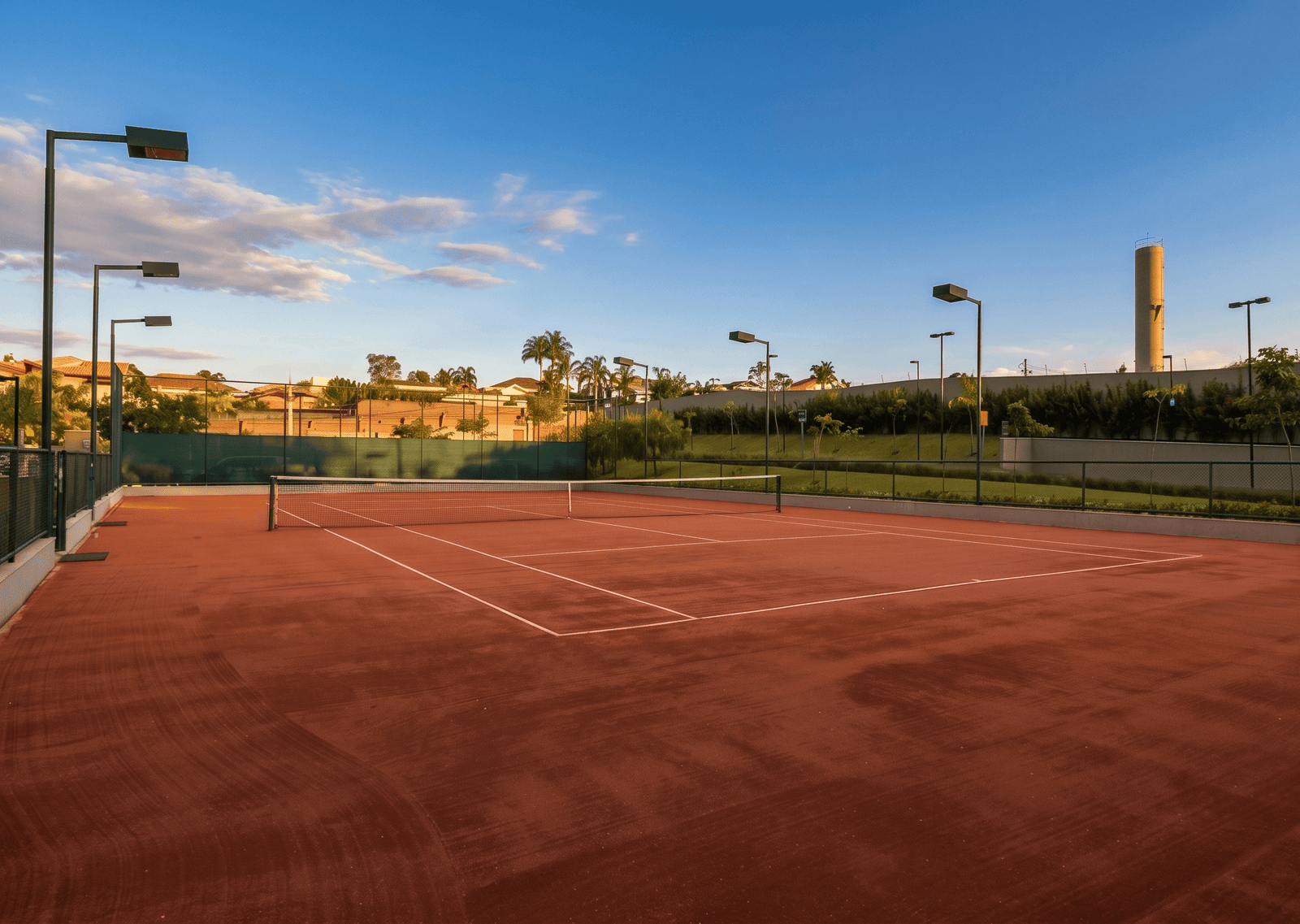 Quadra de tênis em saibro — estrutura esportiva do Acqua Galleria em Campinas